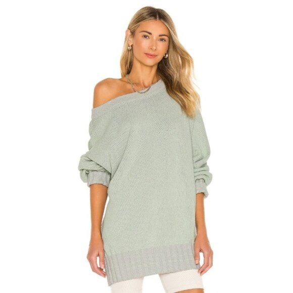 NWT Free People lime grey cotton blend oversize relaxed fit sweater, S - Picture 2 of 15